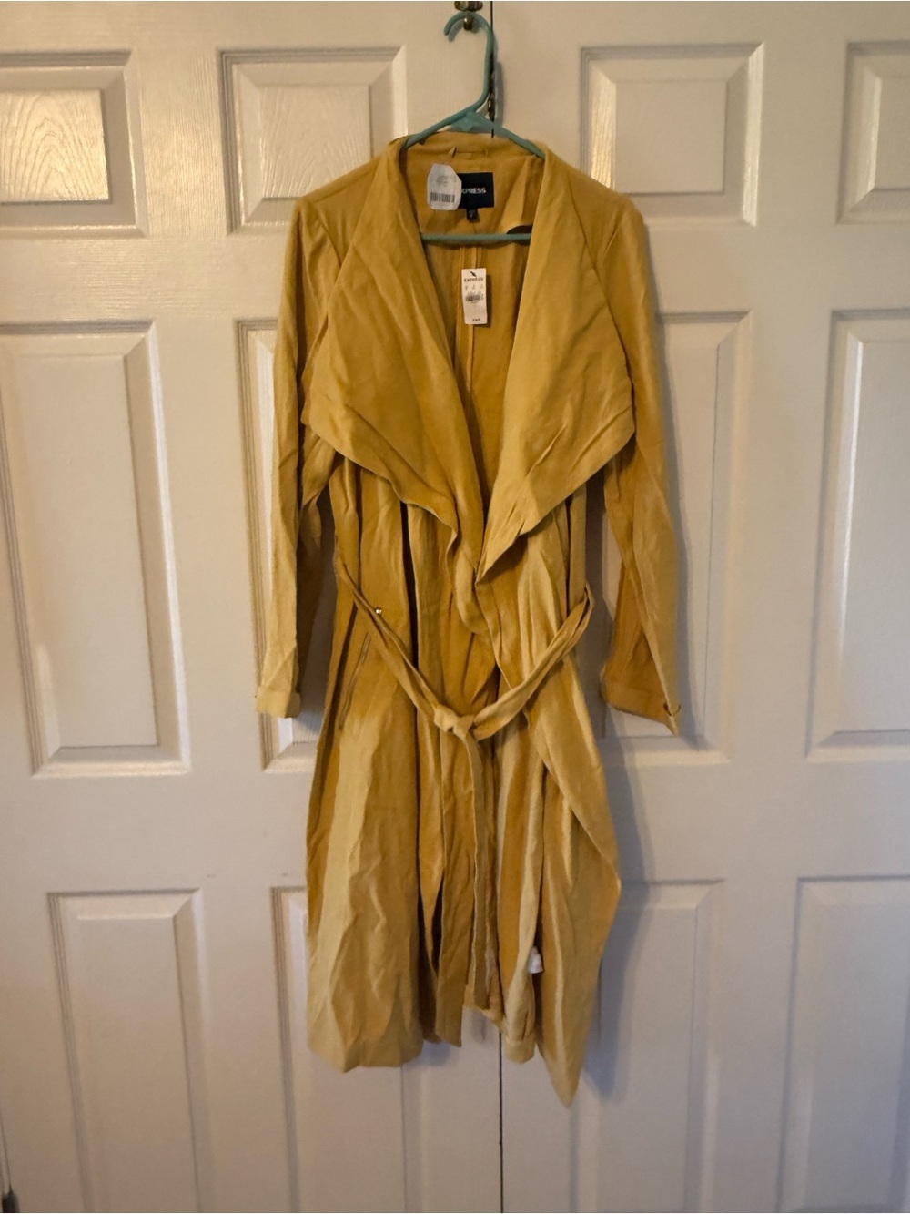 Express Mustard Draped Trench Coat